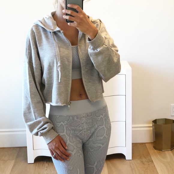 MONTREAL Crop Zip Up Hoodie Jacket Gray - Picture 8 of 12